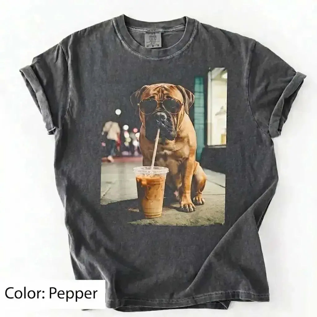 Trendy Comfort Colors Dog Breeds Iced Coffee Tee - Funny Graphic Shirt for Dog Lovers, Unisex Casual Style