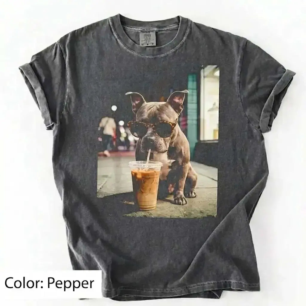 Trendy Comfort Colors Dog Breeds Iced Coffee Tee - Funny Graphic Shirt for Dog Lovers, Unisex Casual Style