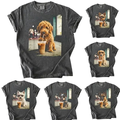 Trendy Comfort Colors Dog Breeds Iced Coffee Tee - Funny Graphic Shirt for Dog Lovers, Unisex Casual Style