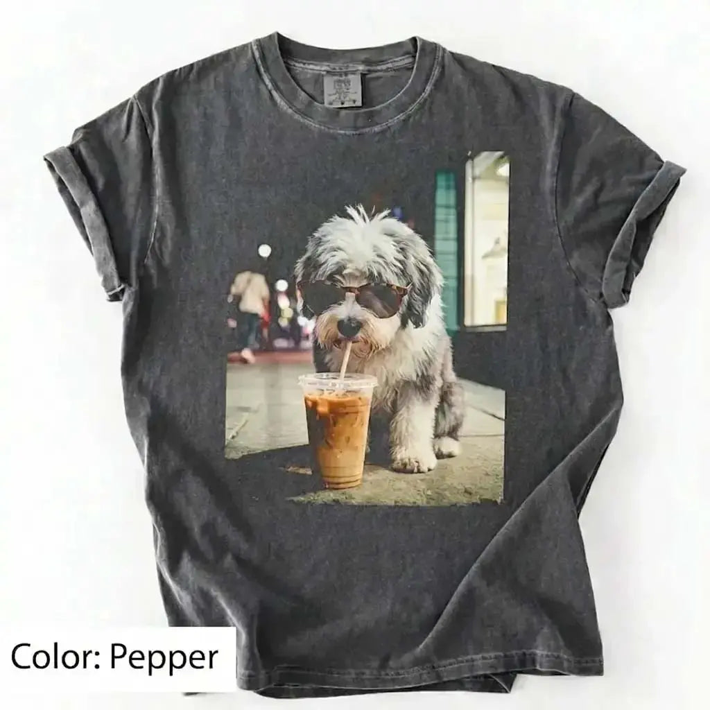 Trendy Comfort Colors Dog Breeds Iced Coffee Tee - Funny Graphic Shirt for Dog Lovers, Unisex Casual Style