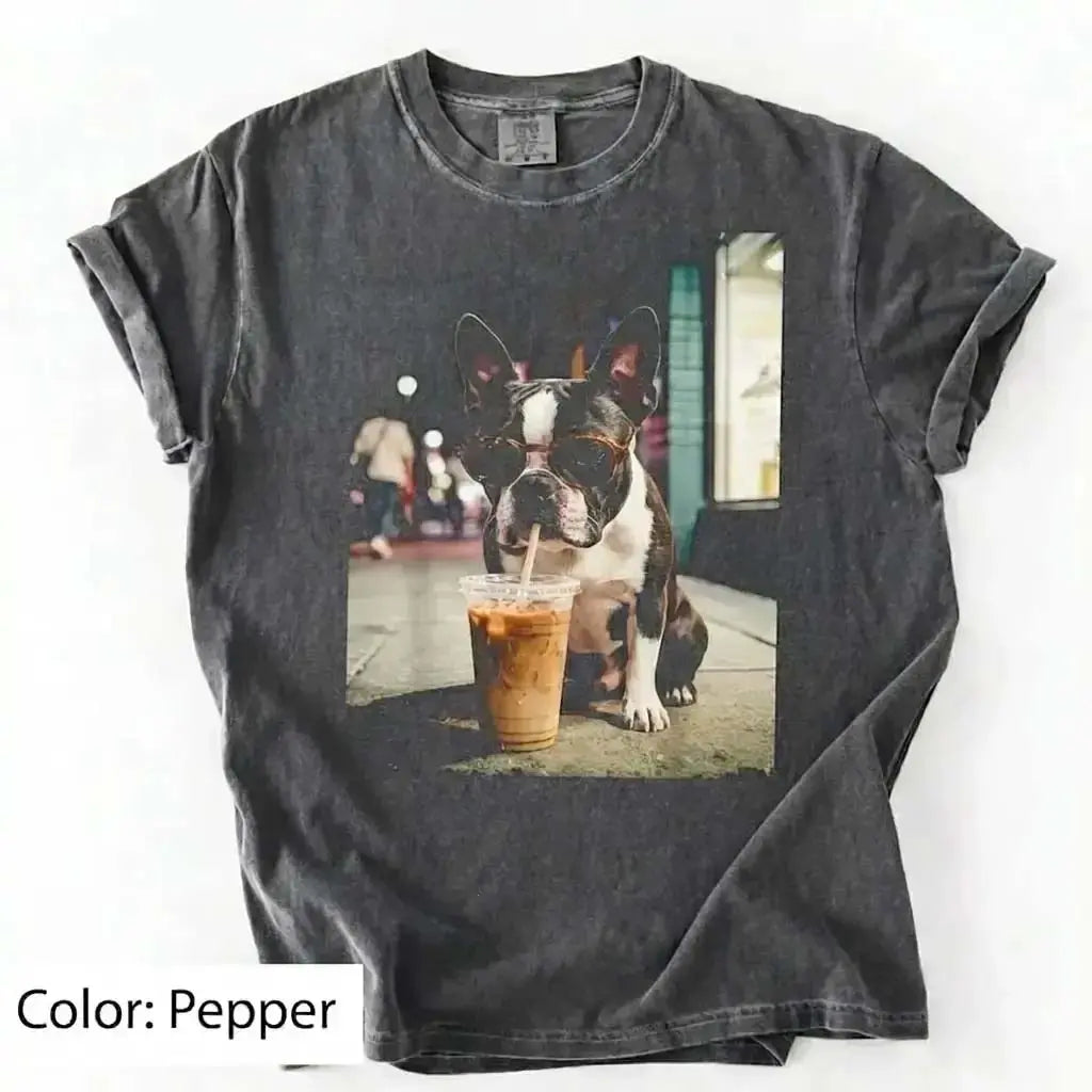 Trendy Comfort Colors Dog Breeds Iced Coffee Tee - Funny Graphic Shirt for Dog Lovers, Unisex Casual Style