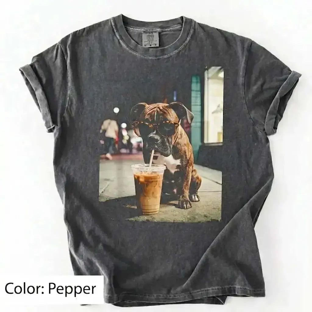 Trendy Comfort Colors Dog Breeds Iced Coffee Tee - Funny Graphic Shirt for Dog Lovers, Unisex Casual Style