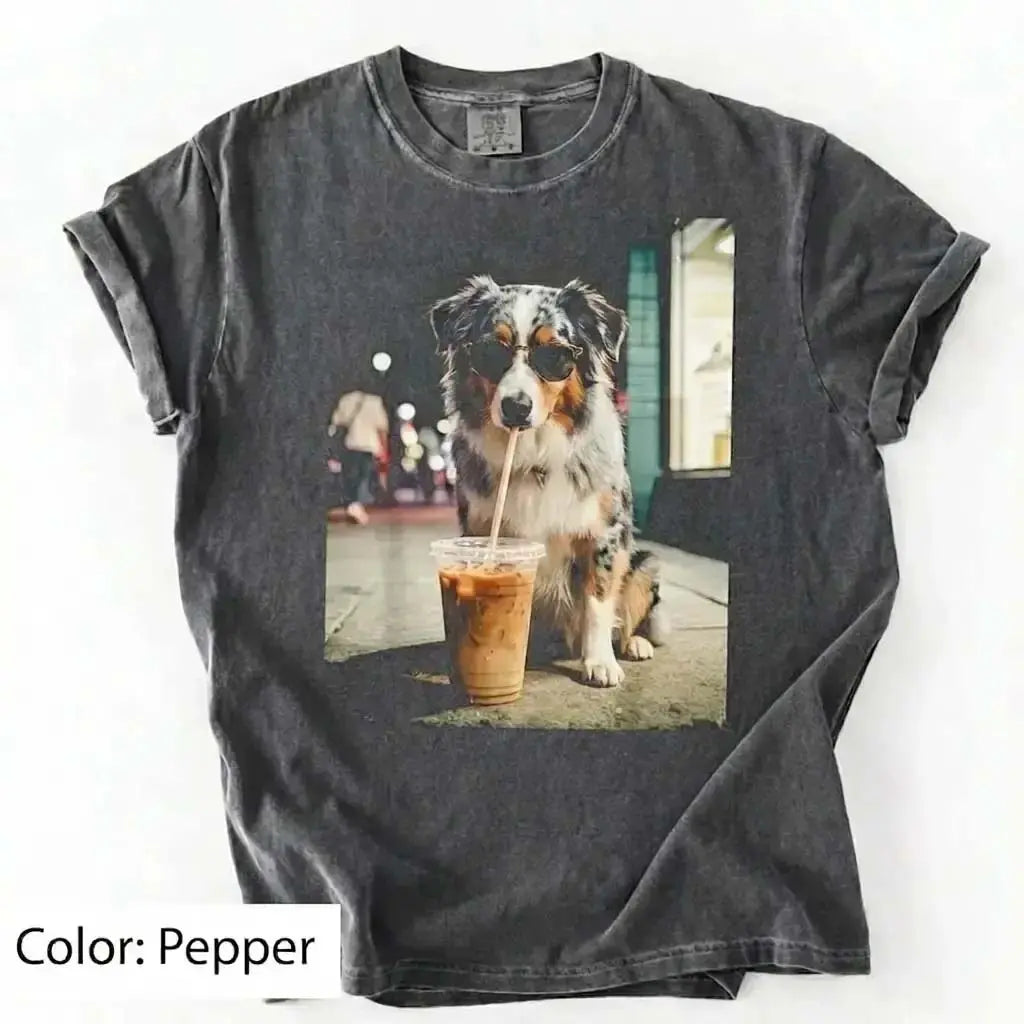 Trendy Comfort Colors Dog Breeds Iced Coffee Tee - Funny Graphic Shirt for Dog Lovers, Unisex Casual Style