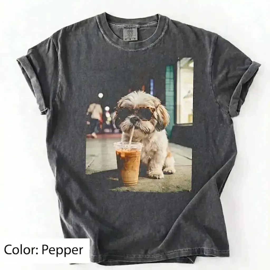 Trendy Comfort Colors Dog Breeds Iced Coffee Tee - Funny Graphic Shirt for Dog Lovers, Unisex Casual Style