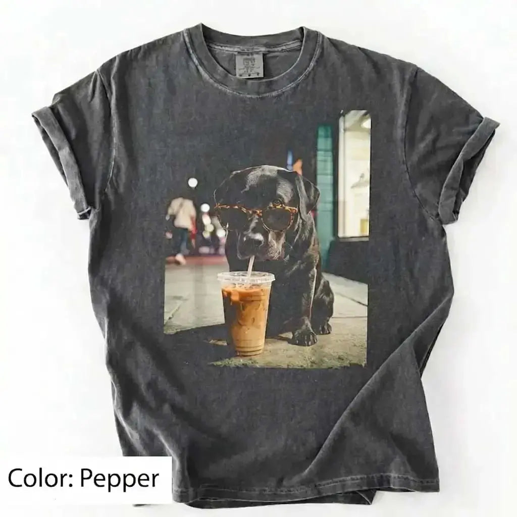 Trendy Comfort Colors Dog Breeds Iced Coffee Tee - Funny Graphic Shirt for Dog Lovers, Unisex Casual Style