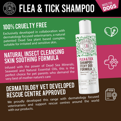 Natural Flea & Tick Shampoo for Dogs - 300ml Plant-Based Formula for Sensitive Skin - Cleans & Freshens Coat