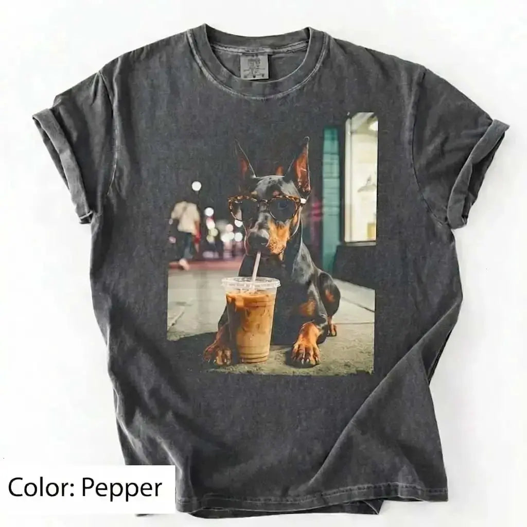 Trendy Comfort Colors Dog Breeds Iced Coffee Tee - Funny Graphic Shirt for Dog Lovers, Unisex Casual Style