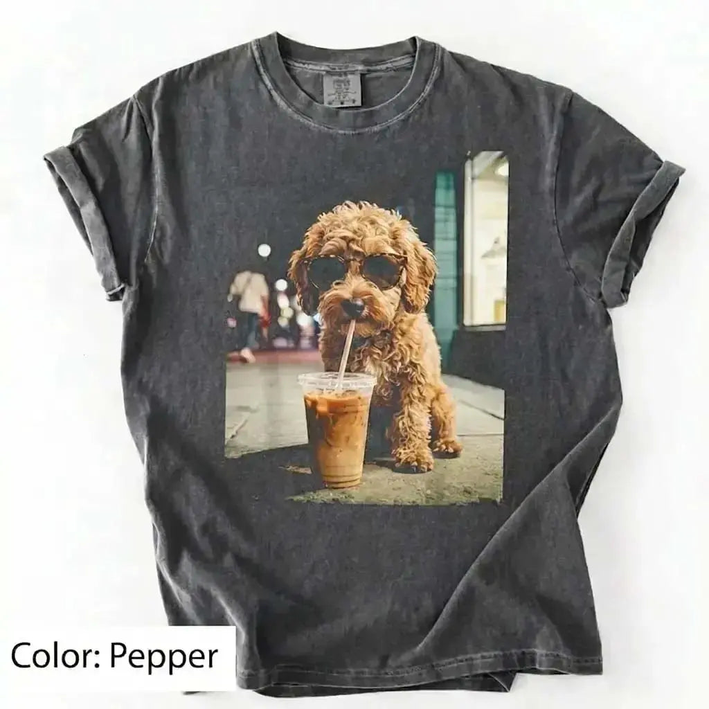 Trendy Comfort Colors Dog Breeds Iced Coffee Tee - Funny Graphic Shirt for Dog Lovers, Unisex Casual Style