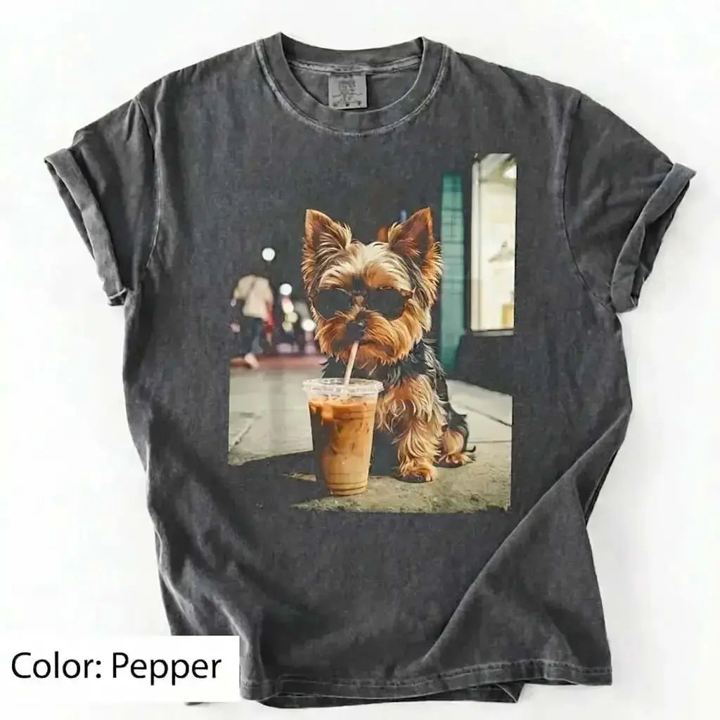 Trendy Comfort Colors Dog Breeds Iced Coffee Tee - Funny Graphic Shirt for Dog Lovers, Unisex Casual Style