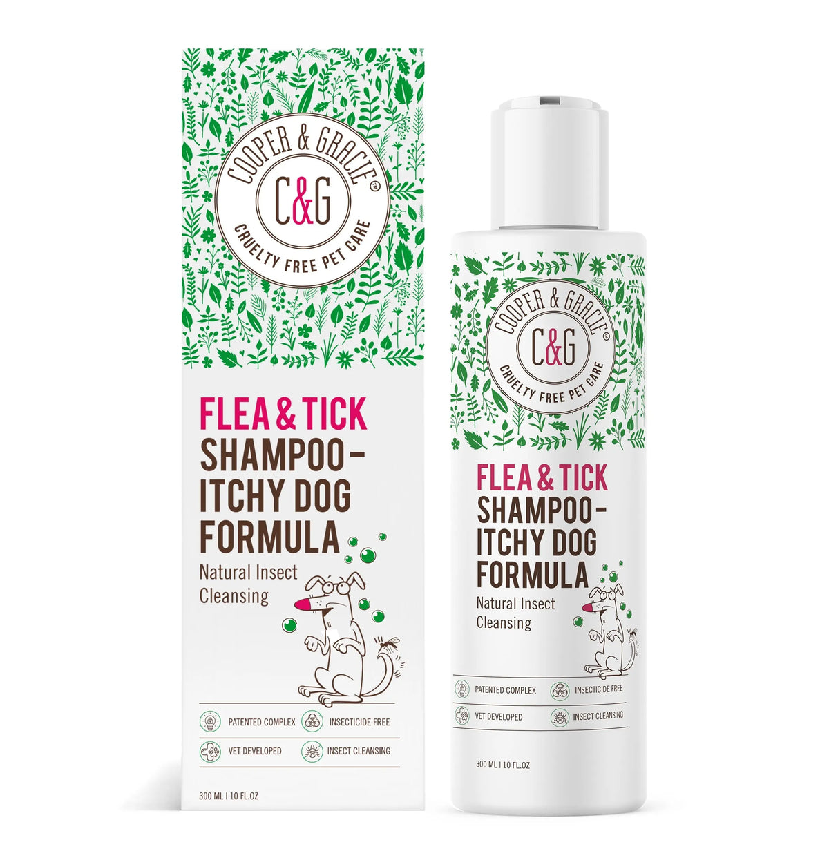 Natural Flea & Tick Shampoo for Dogs - 300ml Plant-Based Formula for Sensitive Skin - Cleans & Freshens Coat