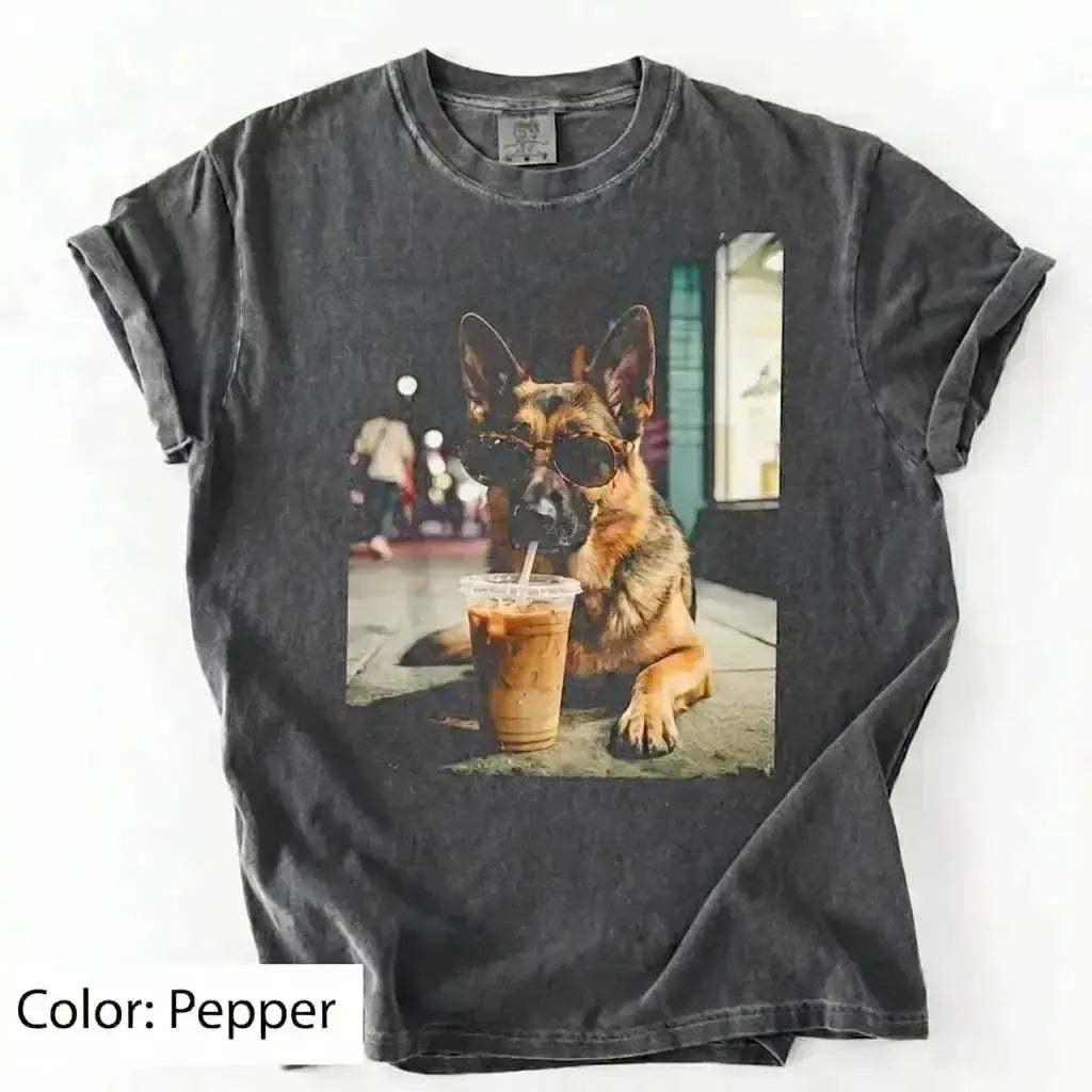 Trendy Comfort Colors Dog Breeds Iced Coffee Tee - Funny Graphic Shirt for Dog Lovers, Unisex Casual Style