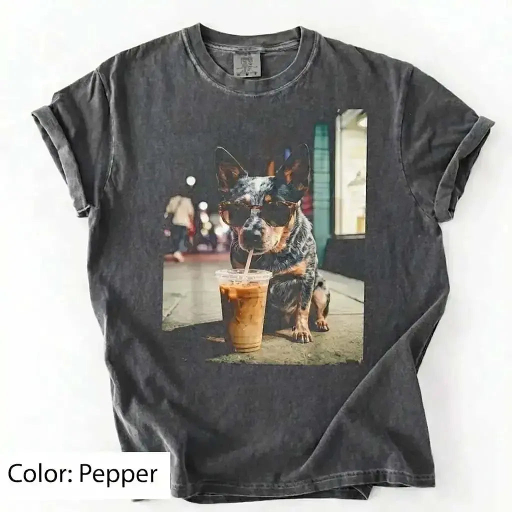 Trendy Comfort Colors Dog Breeds Iced Coffee Tee - Funny Graphic Shirt for Dog Lovers, Unisex Casual Style