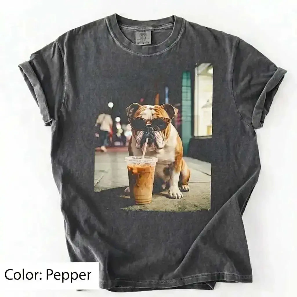Trendy Comfort Colors Dog Breeds Iced Coffee Tee - Funny Graphic Shirt for Dog Lovers, Unisex Casual Style