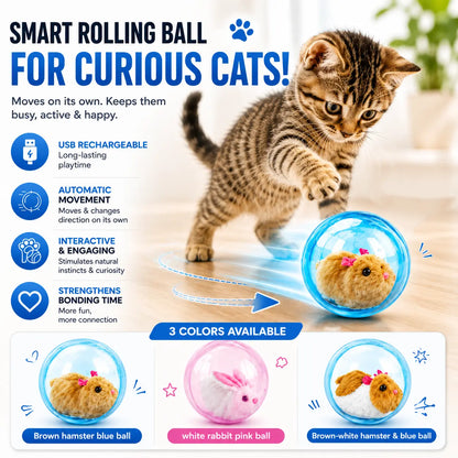 Boredom Buster Smart Cat Toy USB Rechargeable Auto-Rolling Ball with Mouse Hands-Free Play for Indoor Cats